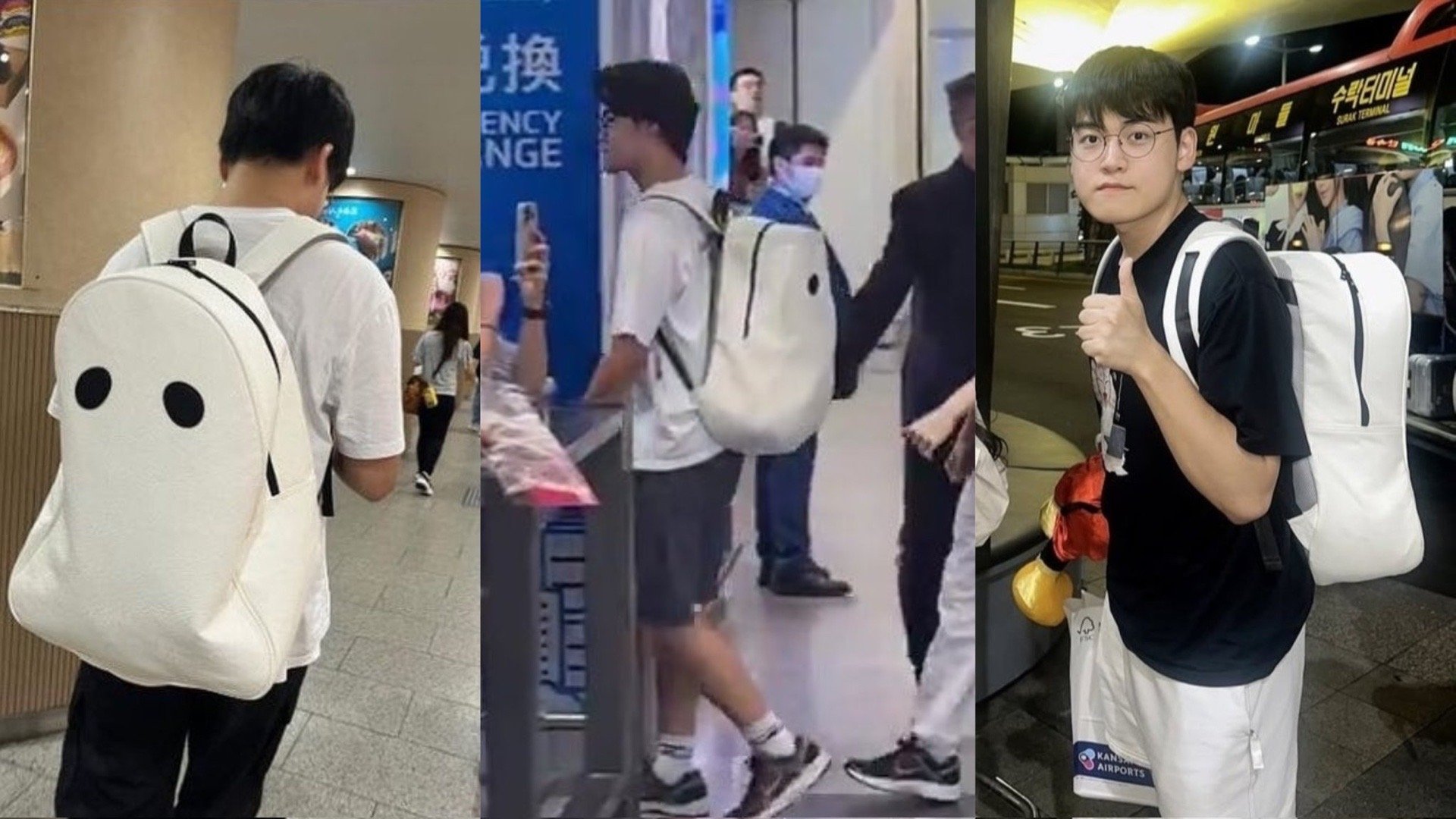 Gumayusi 背着他最喜欢的背包和家人去日本度假（2023）。和队友去香港（