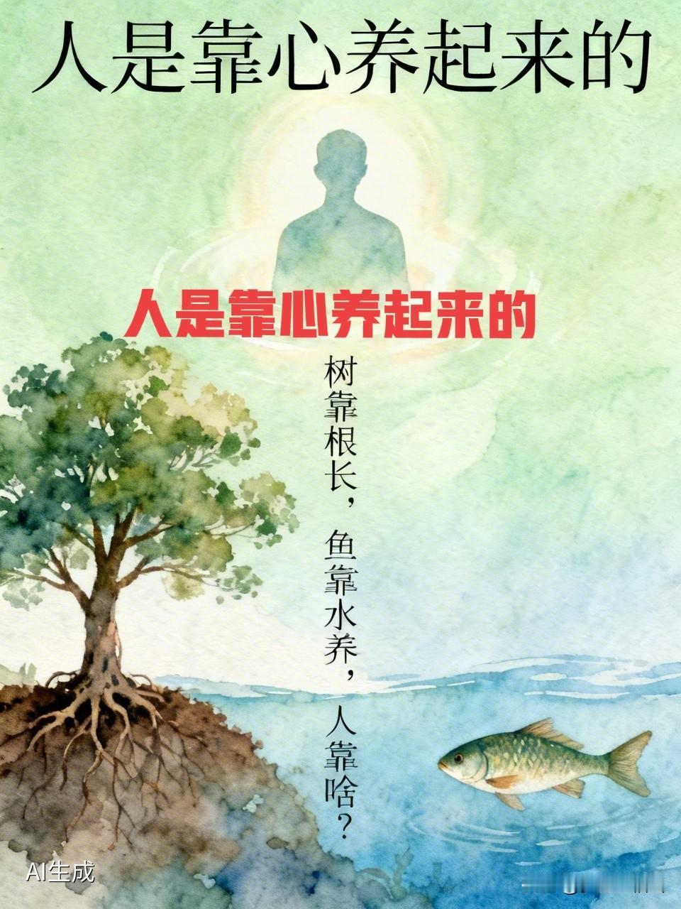 树靠根长,鱼靠水养,人靠啥?人是靠心养起来的
一个人如果脱离了人成为一个独立的个