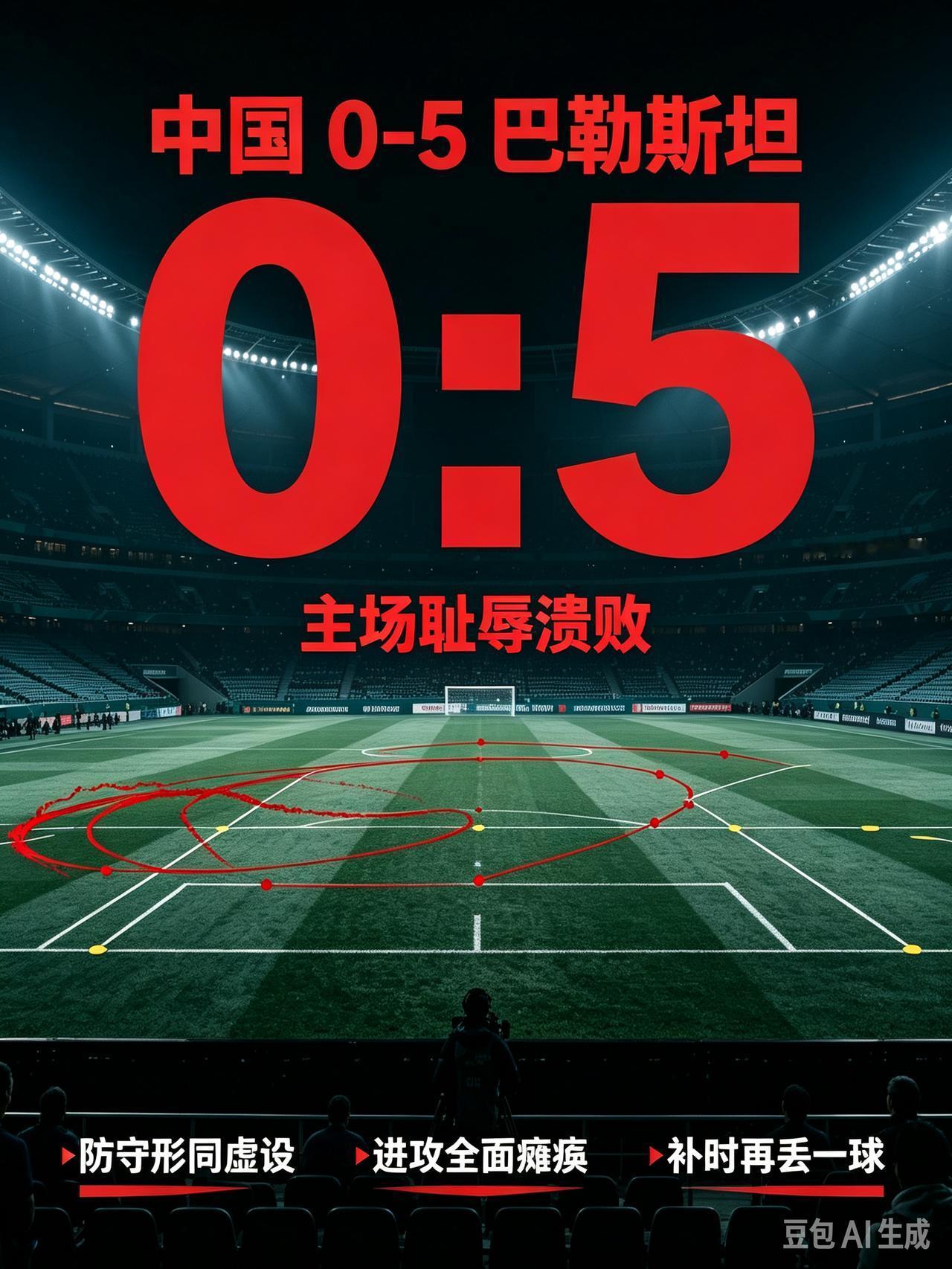 主场0‑5耻辱溃败！三流对手在我们身上完成狂欢。
 
终场哨响，刺眼的0‑5定格