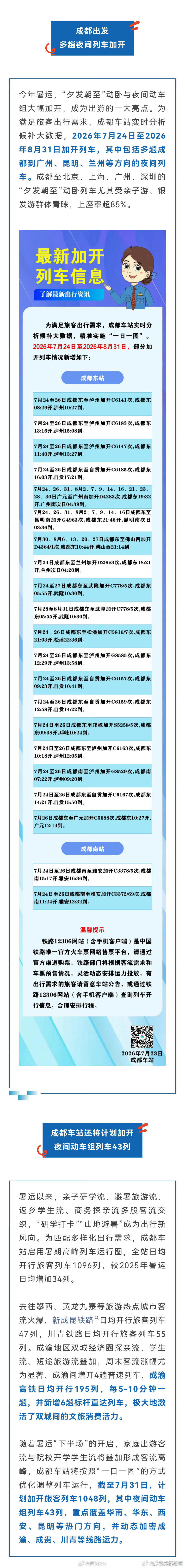 【睡一觉就拢！成都出发多趟夜间列车加开】成都加开至西安夜间列车8月1日，小布从中
