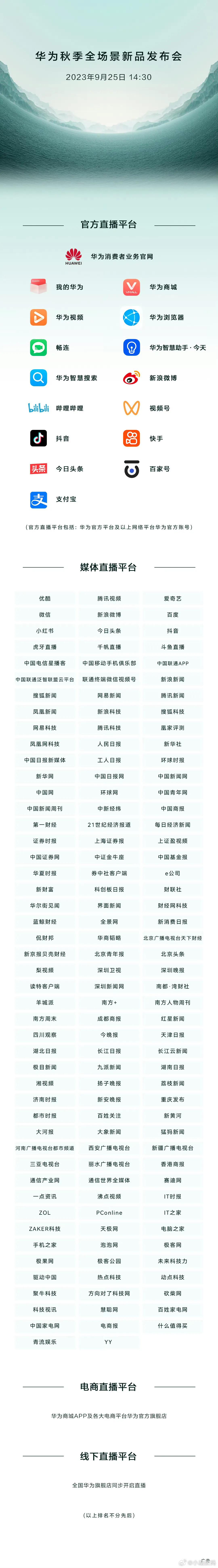 2023年9月25日华为秋季全场景新品发布会，怕是要创造历史了。

超过140家