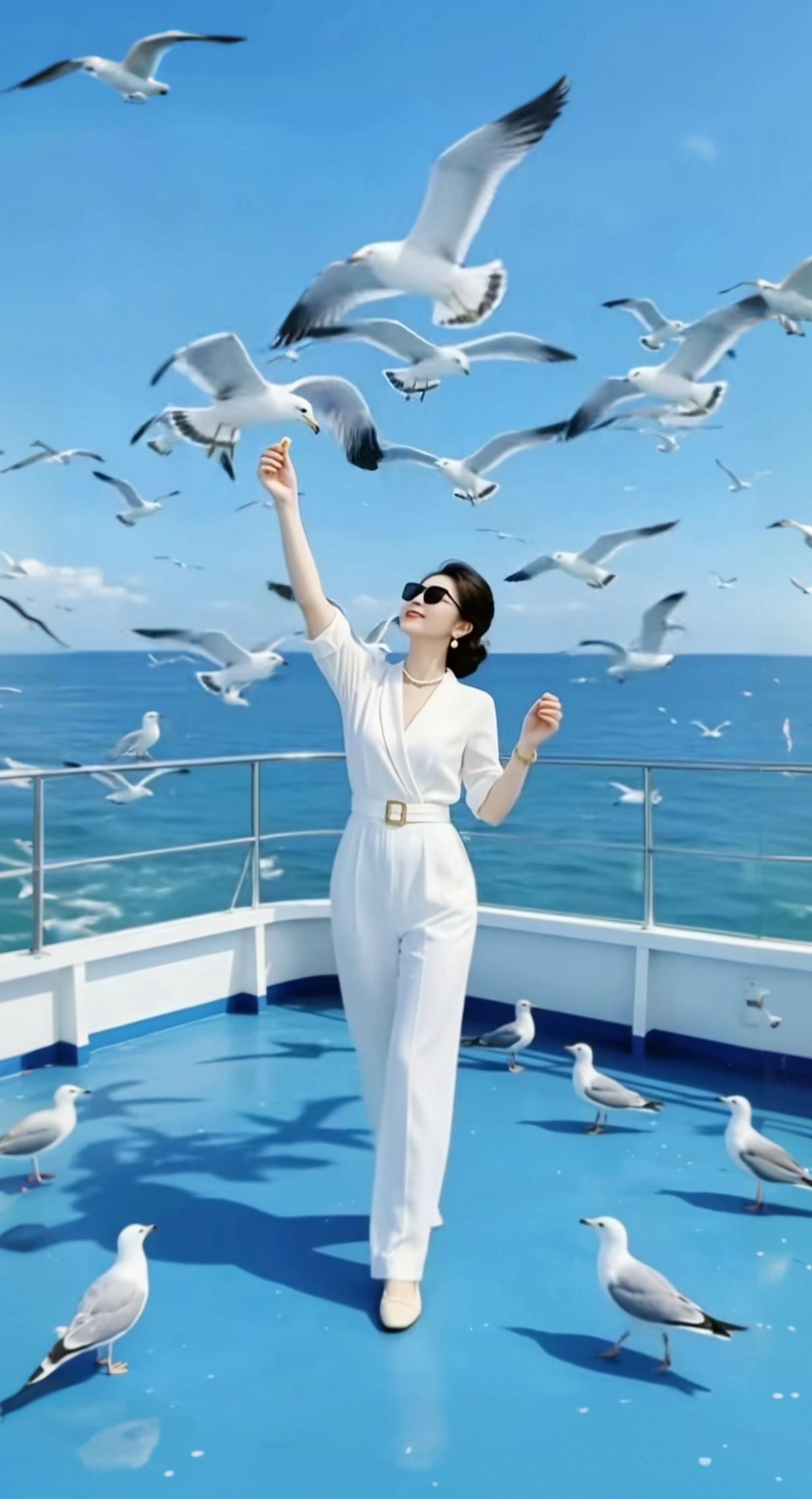 海鸥相伴，自由翱翔，享受阳光与海风！🌊🐦😎