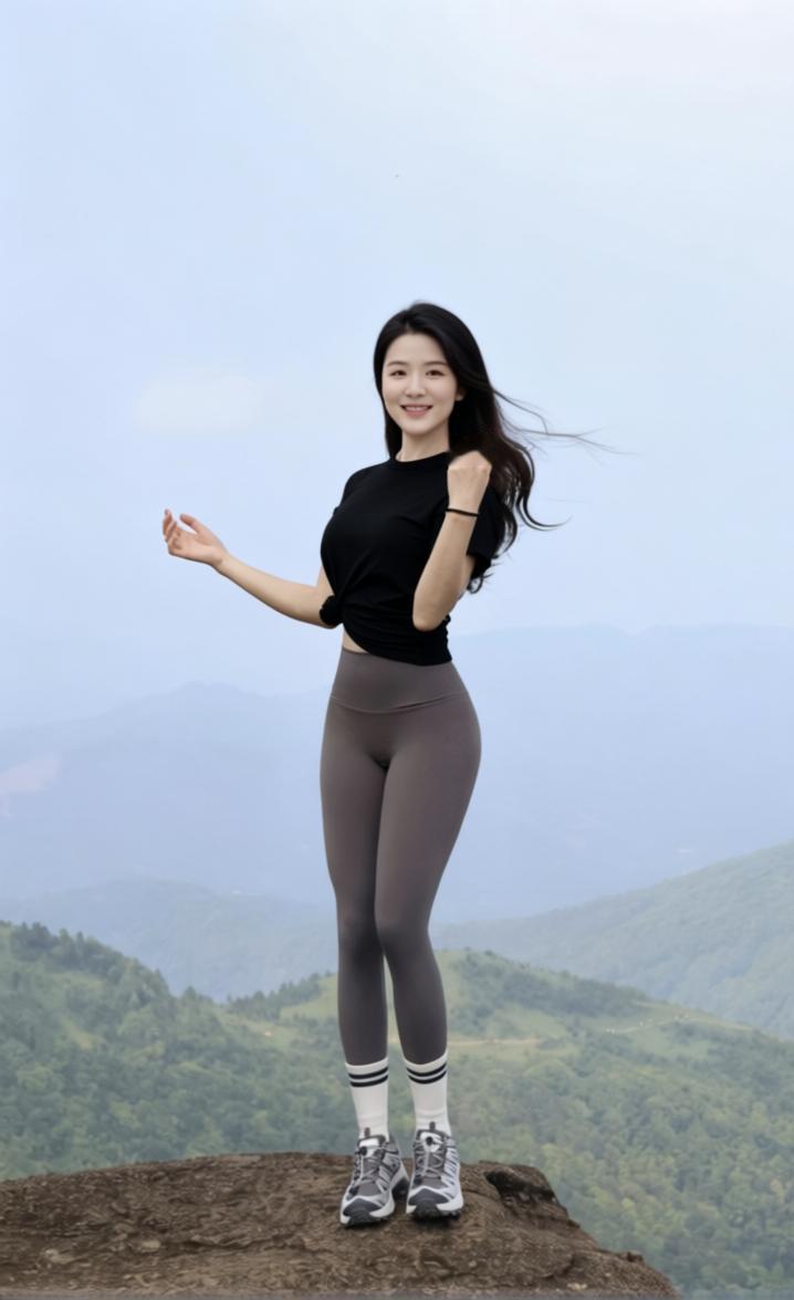 被问爆的爬山穿搭来啦！
黑T+灰色瑜伽裤，简单又干净，没想到上镜这么好看！
瑜伽