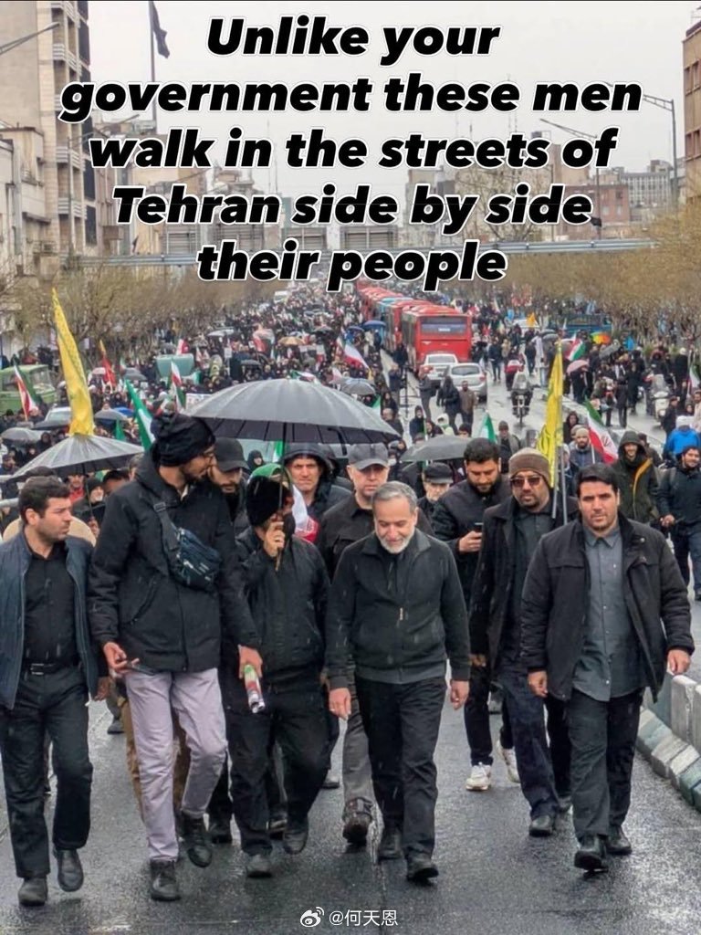 没有掩体，没有保镖，没有私人飞机……他们与人民并肩前行。这就是特朗普内塔尼亚胡试