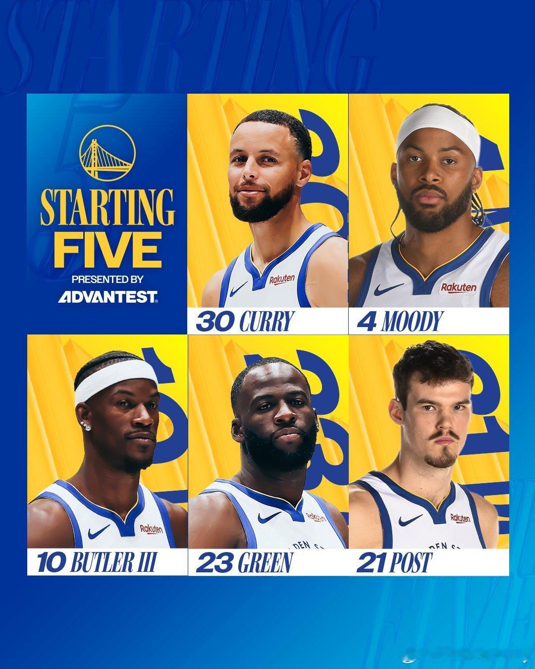 这么早有多少兄弟醒了的？来报个到勇士首发：库里，穆迪，巴特勒，追梦，波斯特独行侠