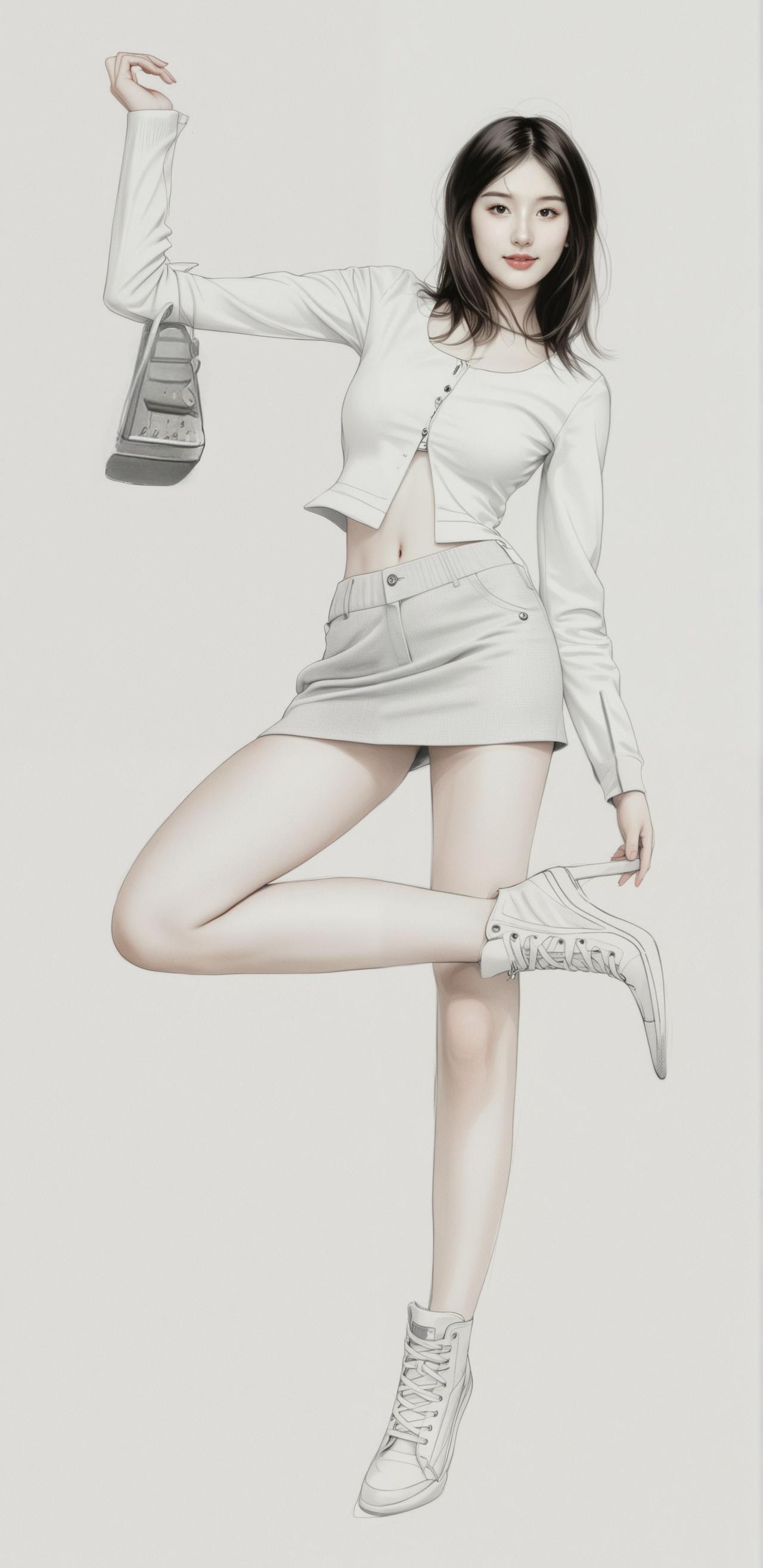 简约白色套装，搭配高帮鞋，青春活力满满！👟👗💃