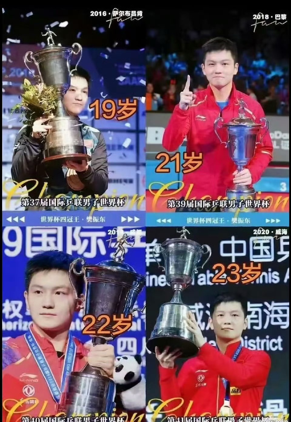 樊振东23岁成就世界杯四冠王23岁，世界杯四冠王！樊振东用实力书写传奇——✅ 最