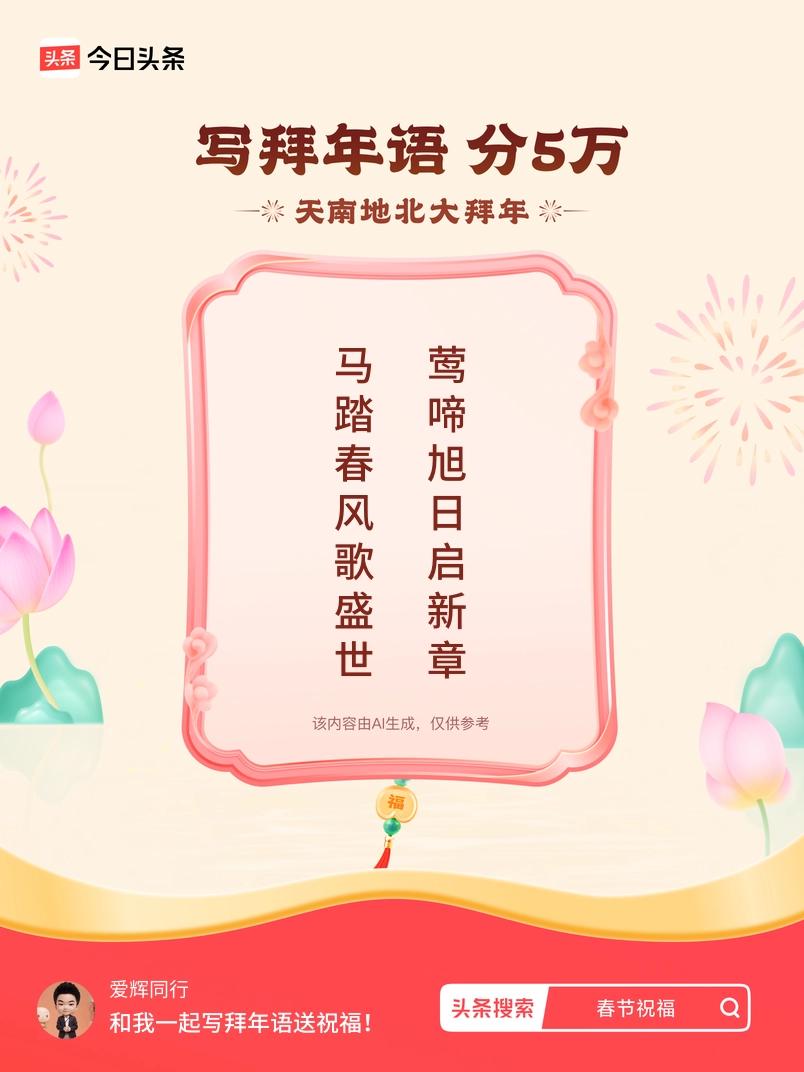写拜年语送祝福新春拜年送祝福！我的祝福是：“马踏春风歌盛世，莺啼旭日启新章”！快