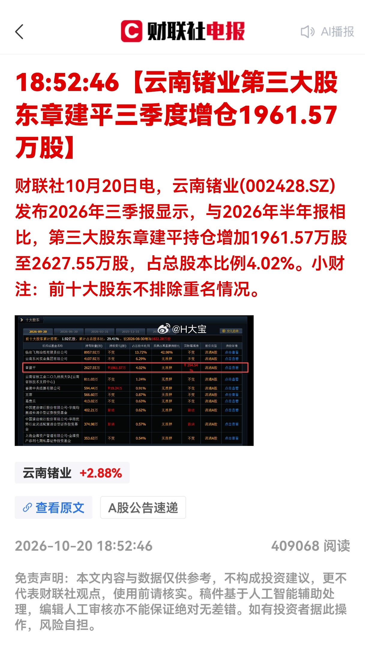 章盟主也被云南锗业套住了啊 ​​​