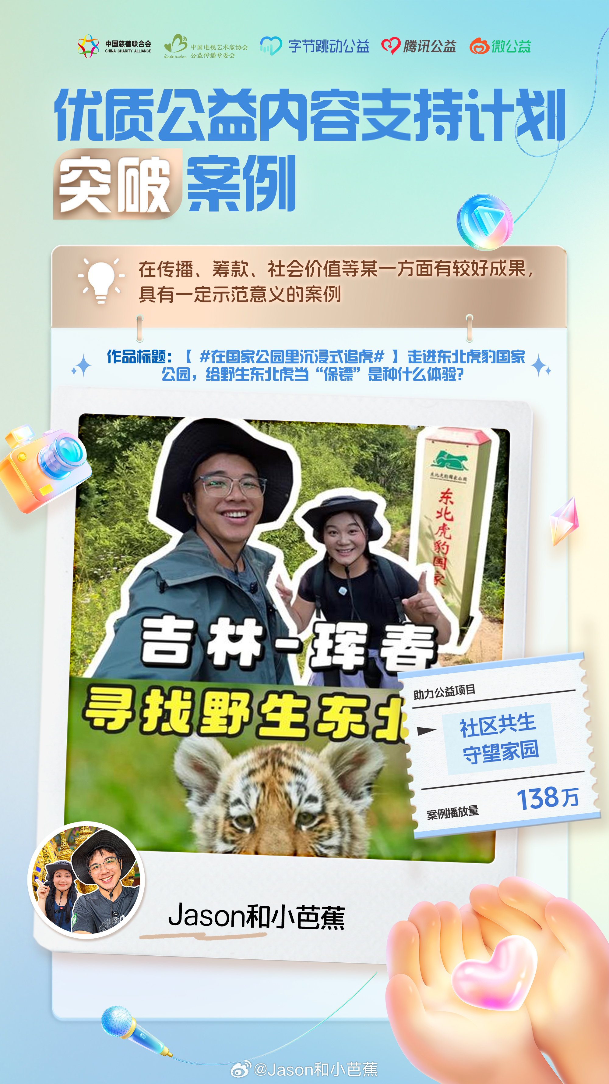 2025年，在机缘巧合下参与了、以及发起的保护野生东北虎公益活动，第一次深刻理解