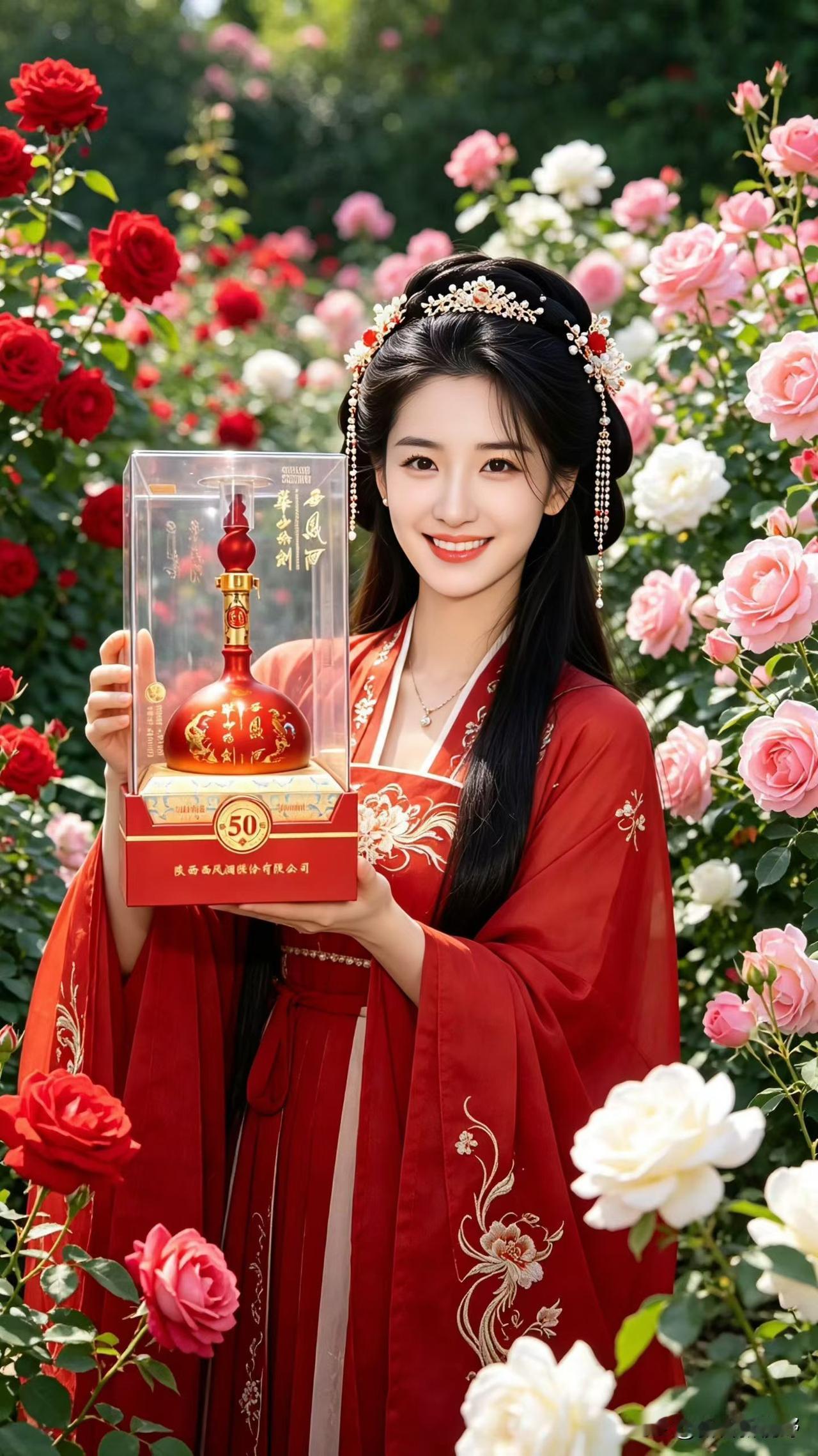 手捧华山论剑西凤酒，绽放玫瑰中的优雅酒之意境 藏在酒里的温柔 岁月留香老酒 国粹