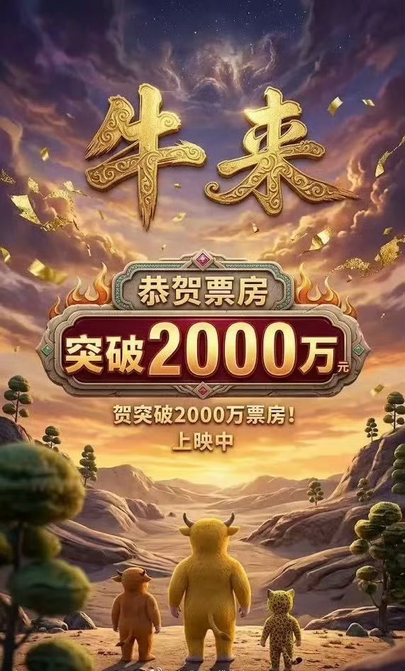 牛来票房破2000万刚才有人问我“牛来”为什么火？其实昨天我的已经解释了年轻人的