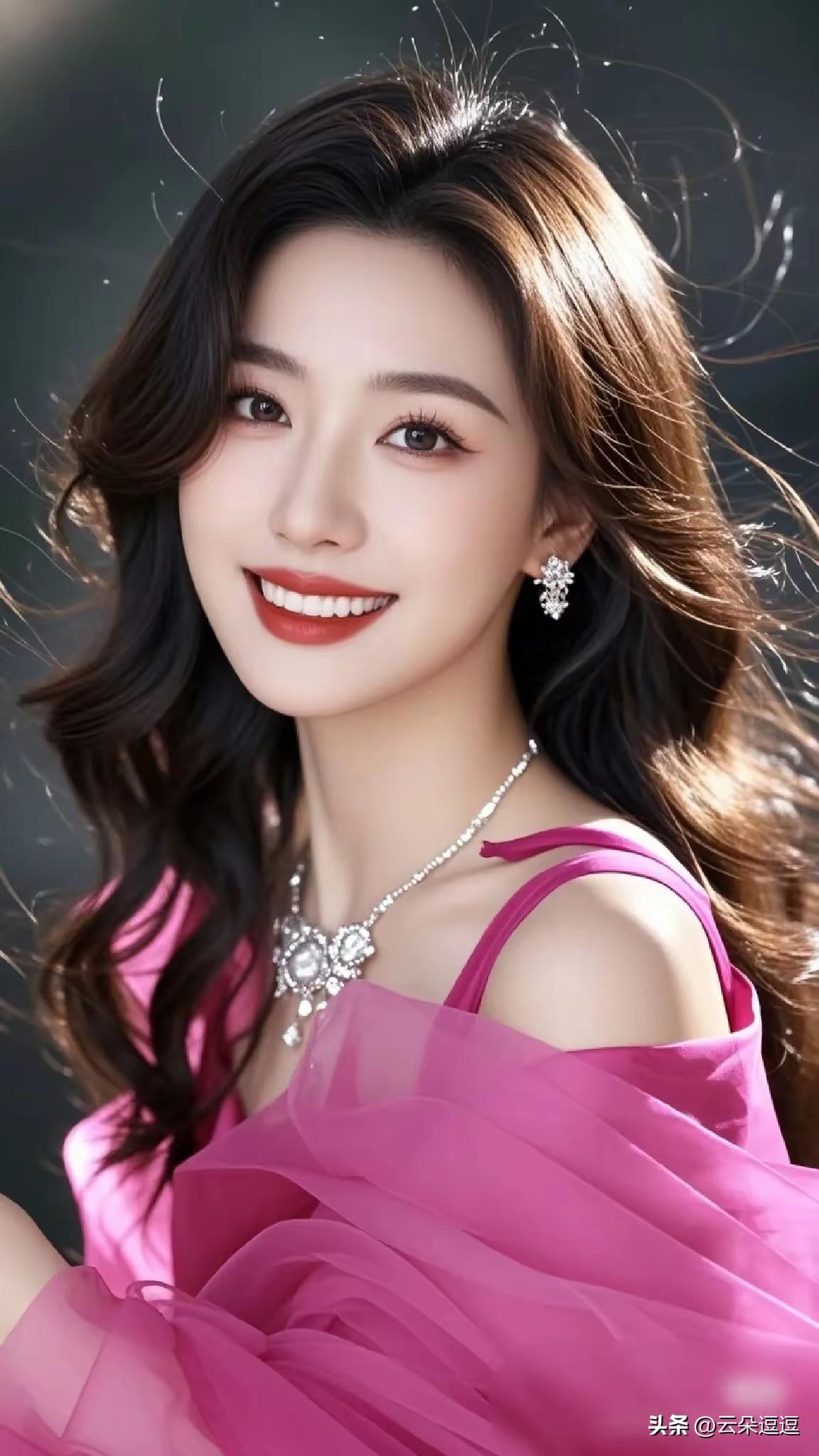 甜美笑容，粉色公主裙，闪耀的耳环，优雅动人！💖✨