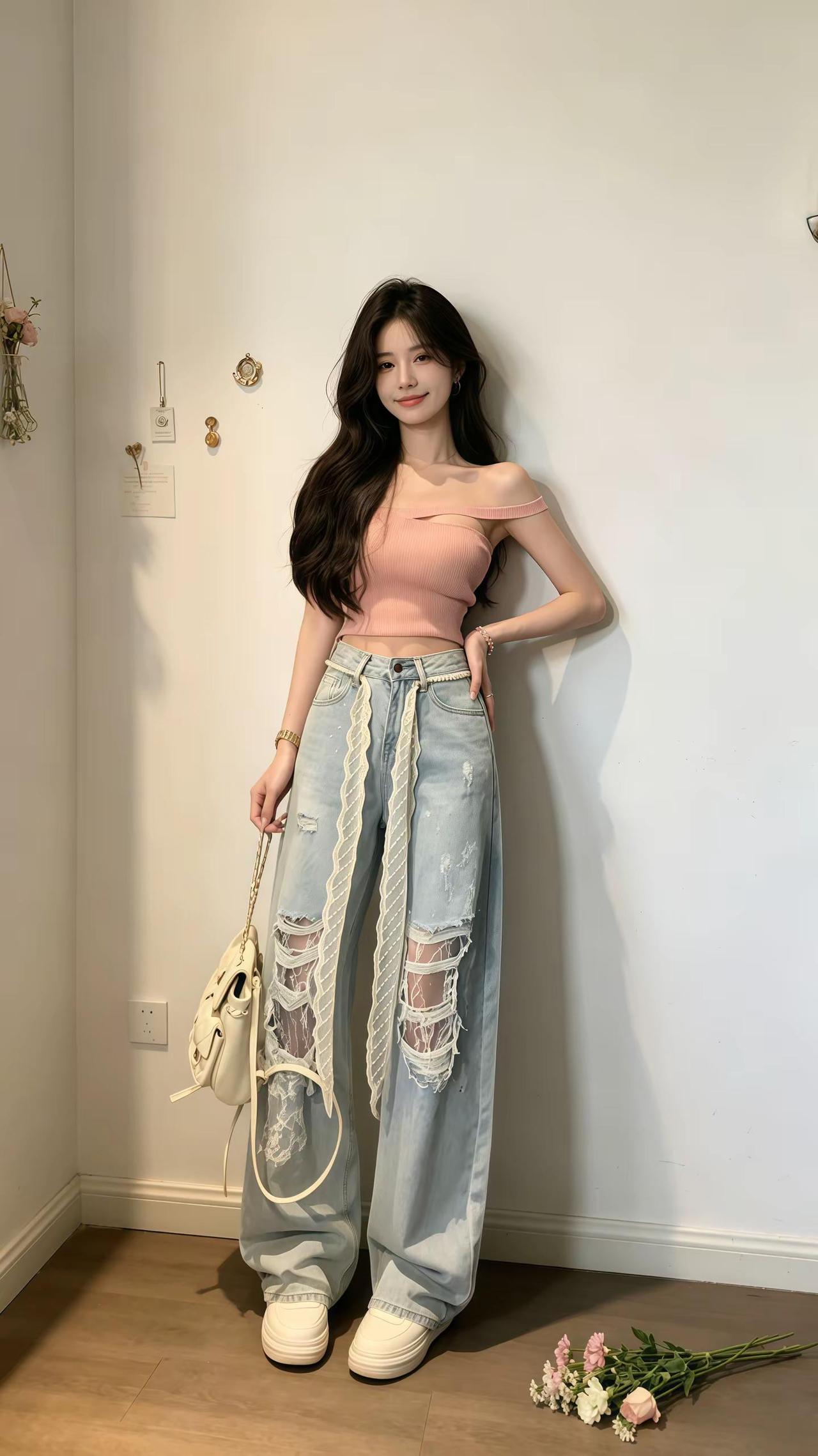 破洞阔腿裤穿搭 女生穿搭 时尚穿搭 穿搭日记