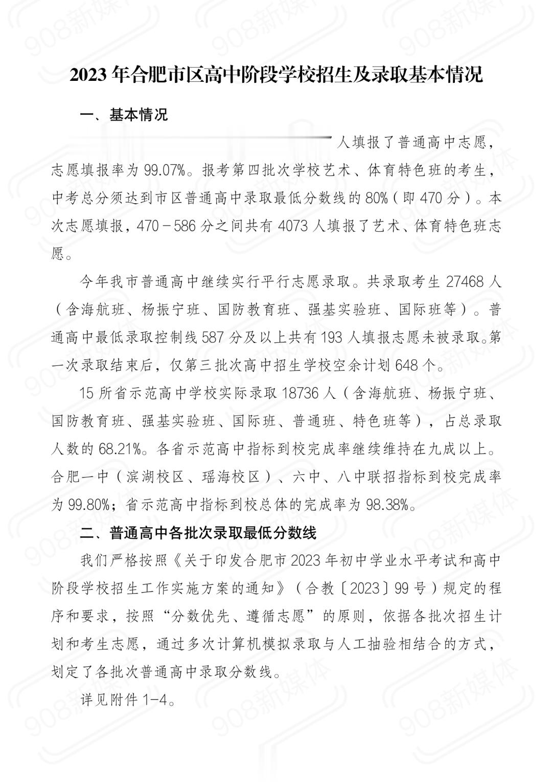 #2023年合肥市区中考录取结果#出炉【#2023年合肥一六八统招分数线为698