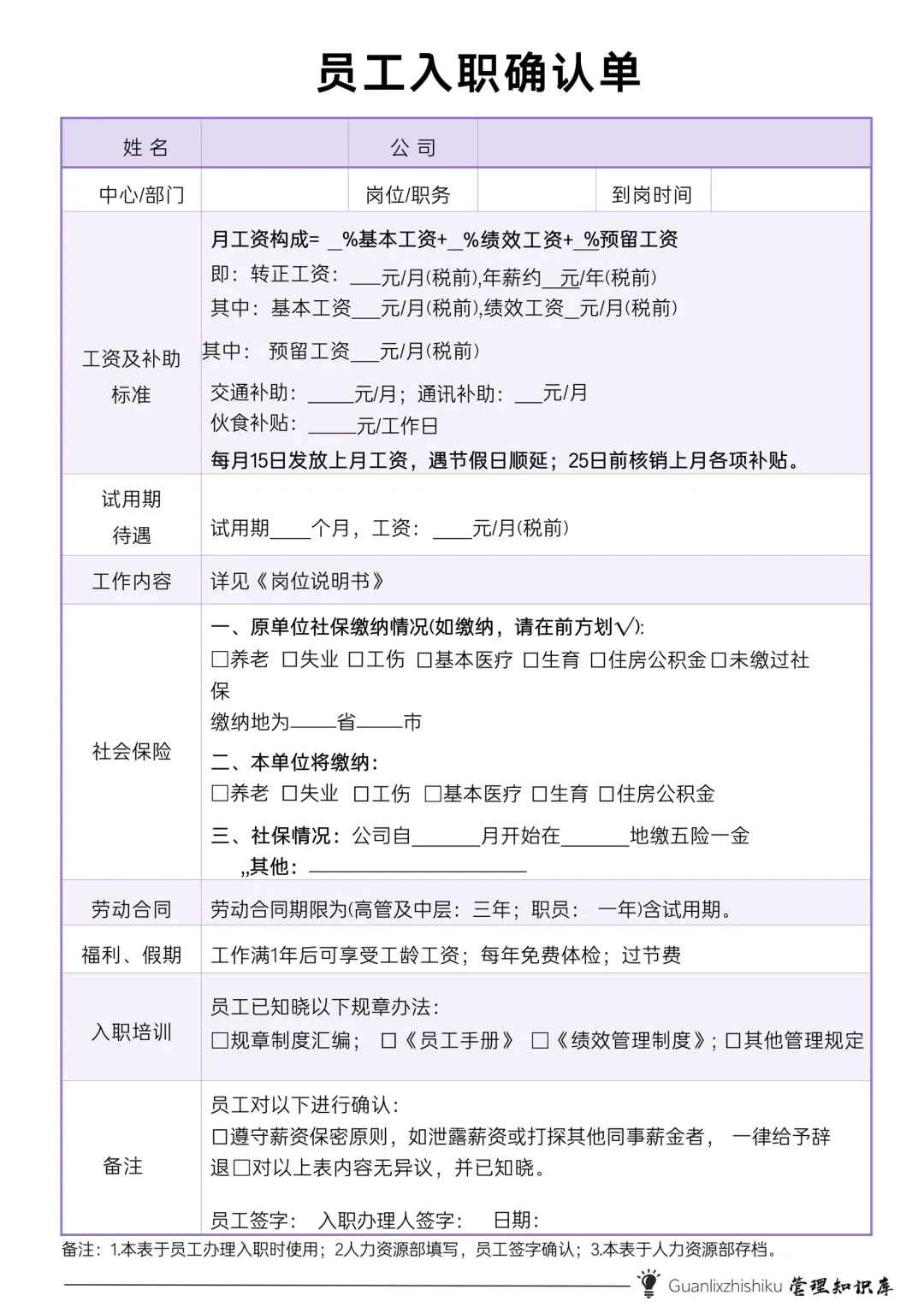 ✅员工入职确认单，员工面谈表，入职承诺书