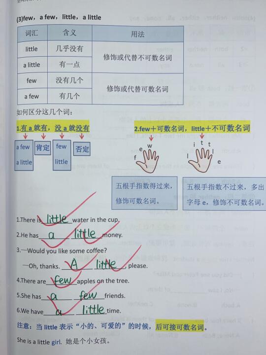 如何区分few a few little a little