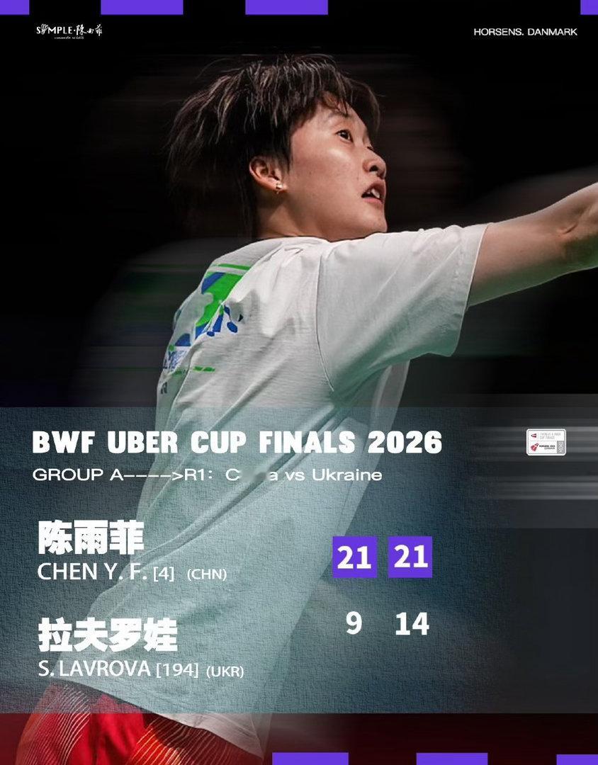 尤伯杯国羽揭幕战开门红！陈雨菲2-0轻取拉夫罗娃，强势打响卫冕之路第一枪尤伯杯羽
