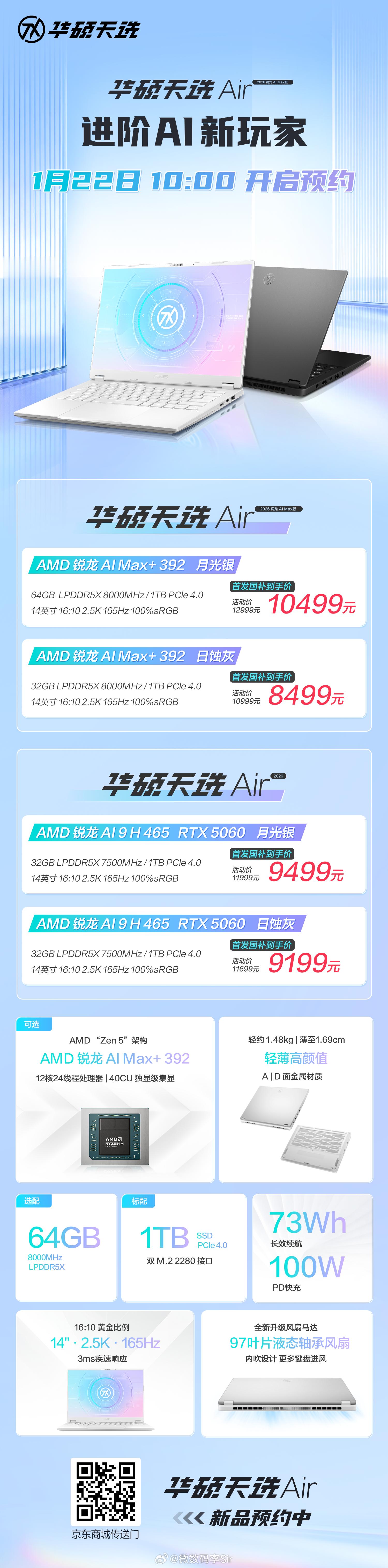 潮玩新次元 14英寸高性能高颜值轻薄本——华硕天选Air 2026 系列已于1月