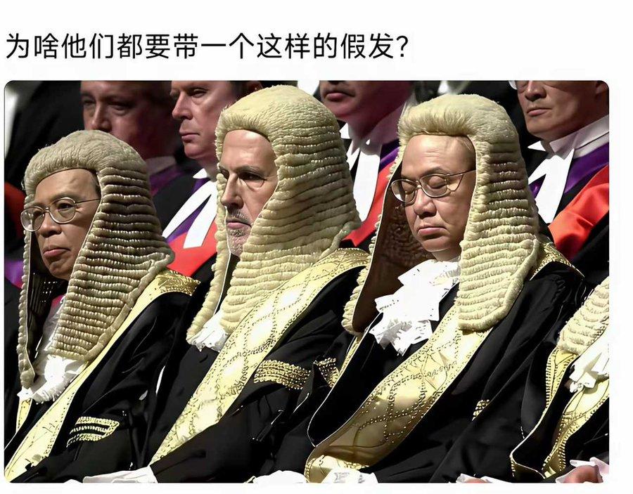 这假发套连英国都取消了，
这东西，和满清的辫子一样，
早该拿掉了。
