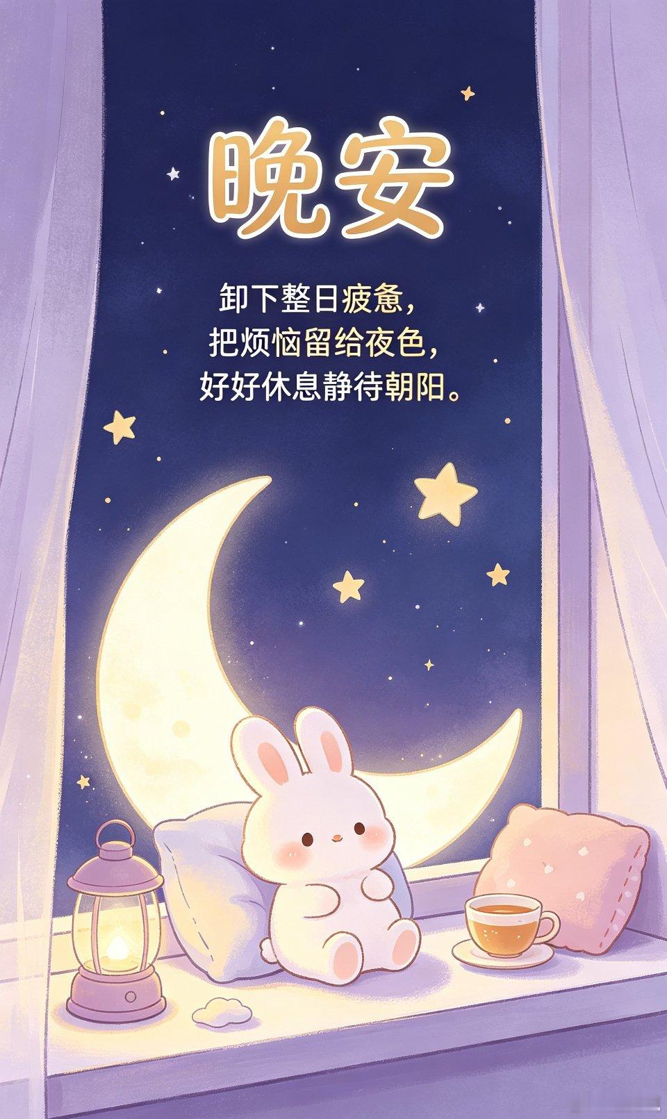 晚安，卸下整日疲惫，把烦恼留给夜色，好好休息静待朝阳。 ​​​