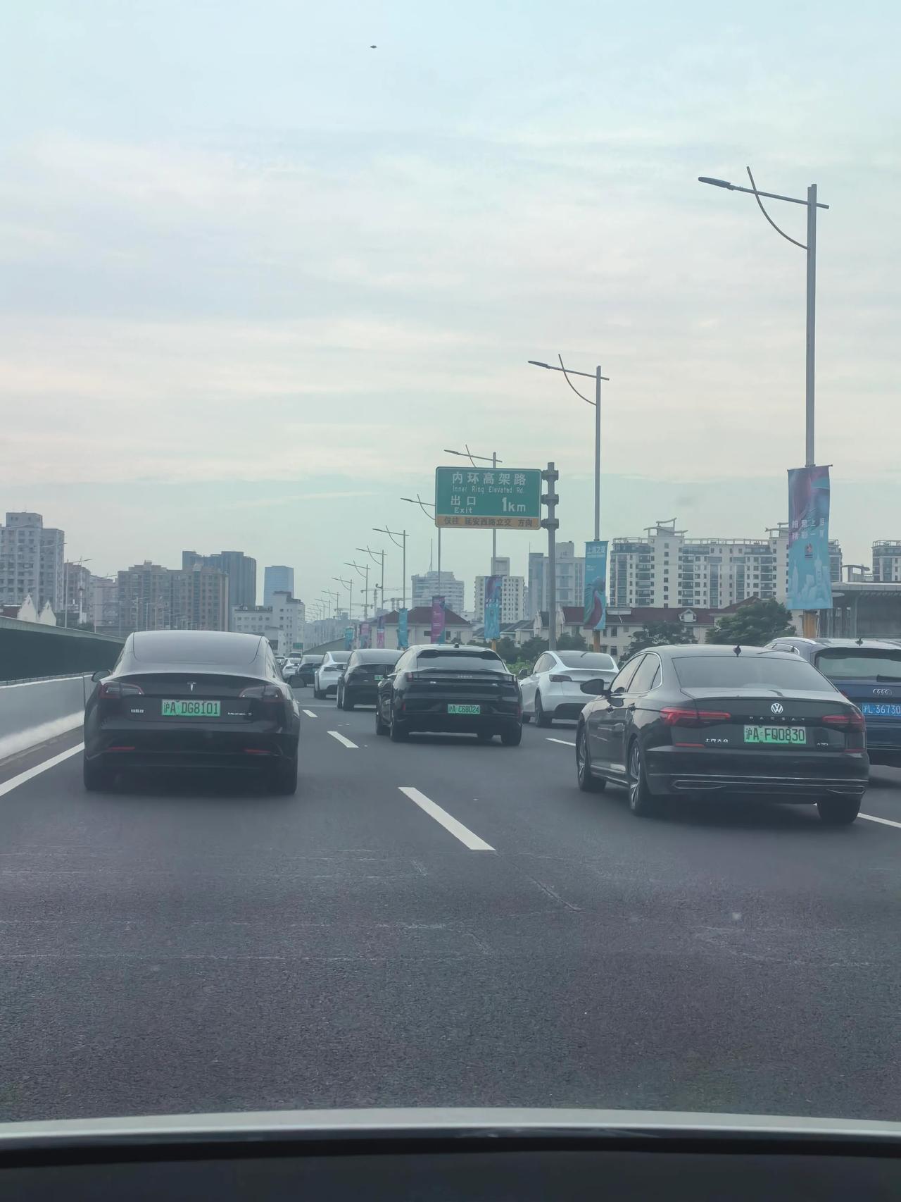 高架上已变成清一色绿牌

其实，我买电车不是因为喜欢，而是冲着不要钱的绿牌去的。