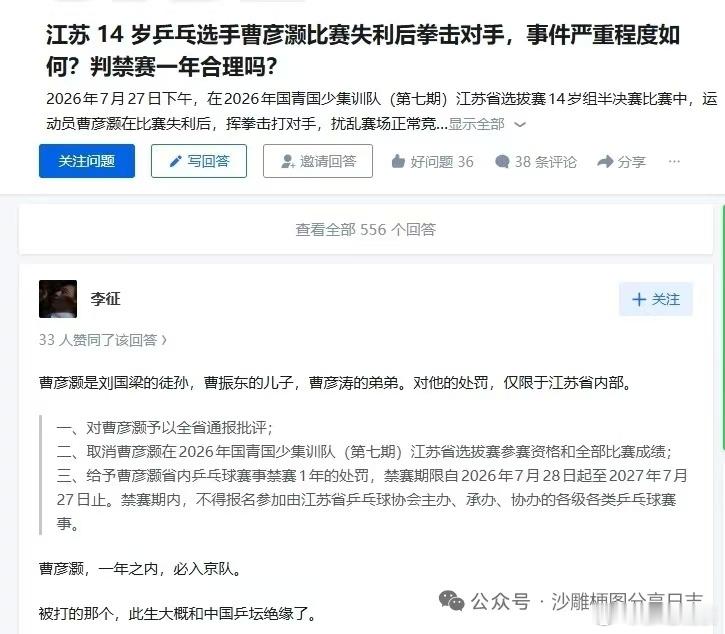 对这位曹某某，建议大家盯紧了。乒乓球需要大家来监督 