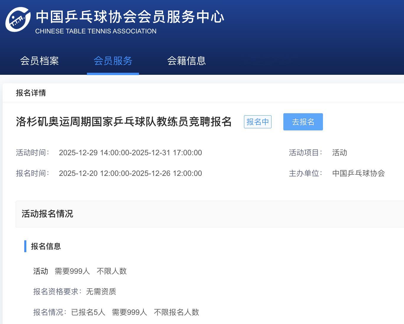 报名开启12小时，已有5人积极报名