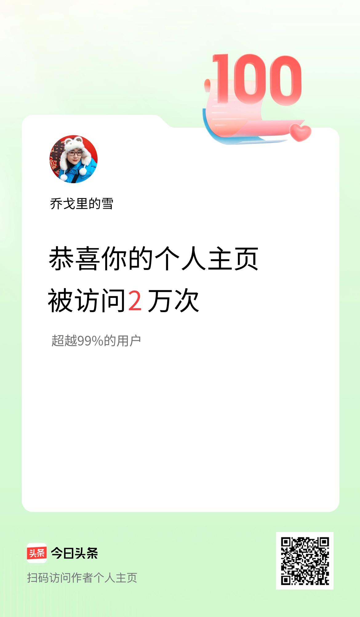 我的头条个人主页被访问2万次啦！