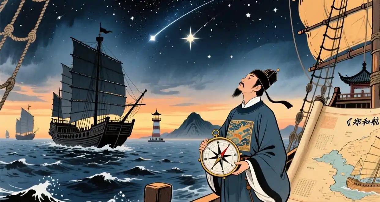 古人航海导航主要靠三类手段，核心是通过天象与地文结合定位。
天象导航：依靠北极星
