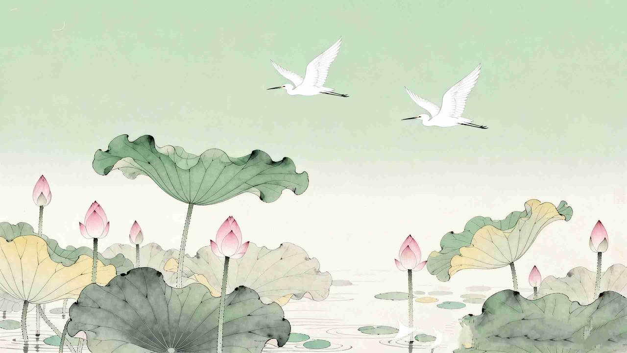 我的今日状态：😁轻松愉快
我这里的天气：☁️阴天
《荷风鹭影》
 
浅翠云天染