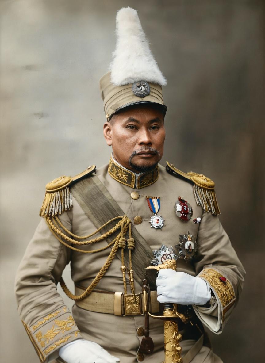 这张肖像照，是民国旧桂系军阀的创始人和首领、北洋政府陆军上将陆荣廷的官方标准肖像