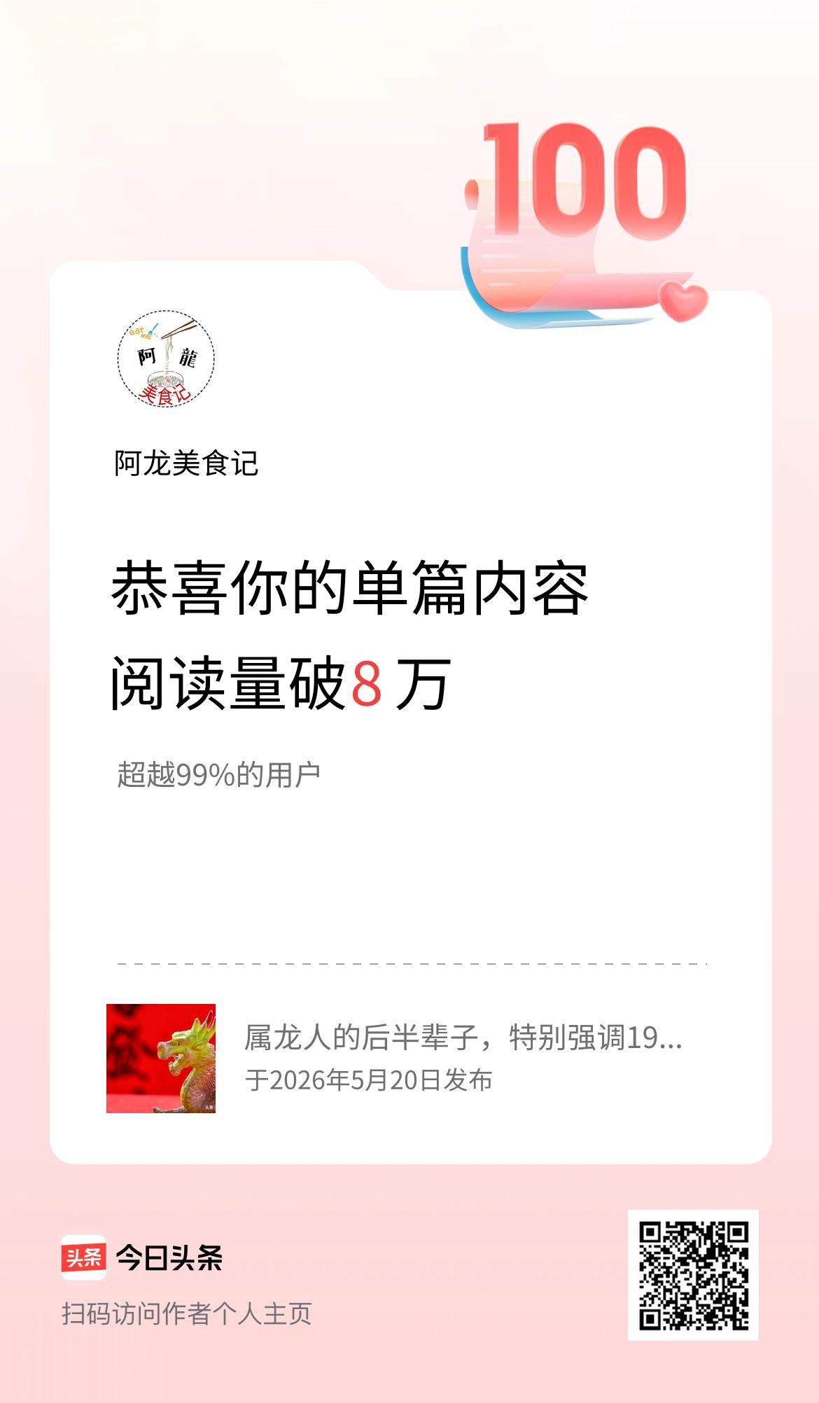 单篇内容获得阅读量破8万啦！