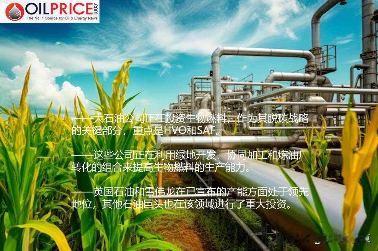 大型石油公司投入数十亿美元用于生物燃料生产，以实现脱碳目标

在越来越大的脱碳和