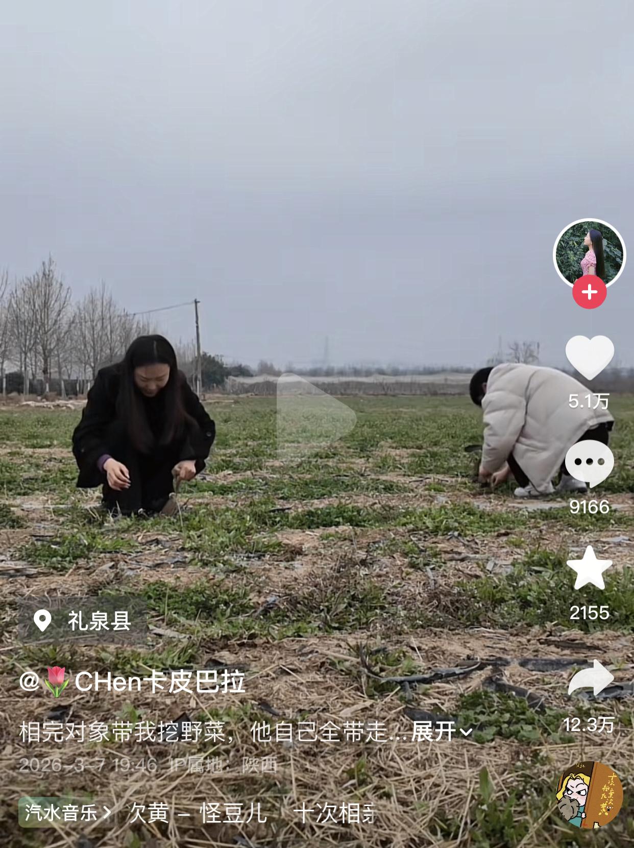 王宝钏当年挖野菜好歹自己吃上了，咱这位网友跟着挖，最后连野菜都没捞着！
刷到陕西