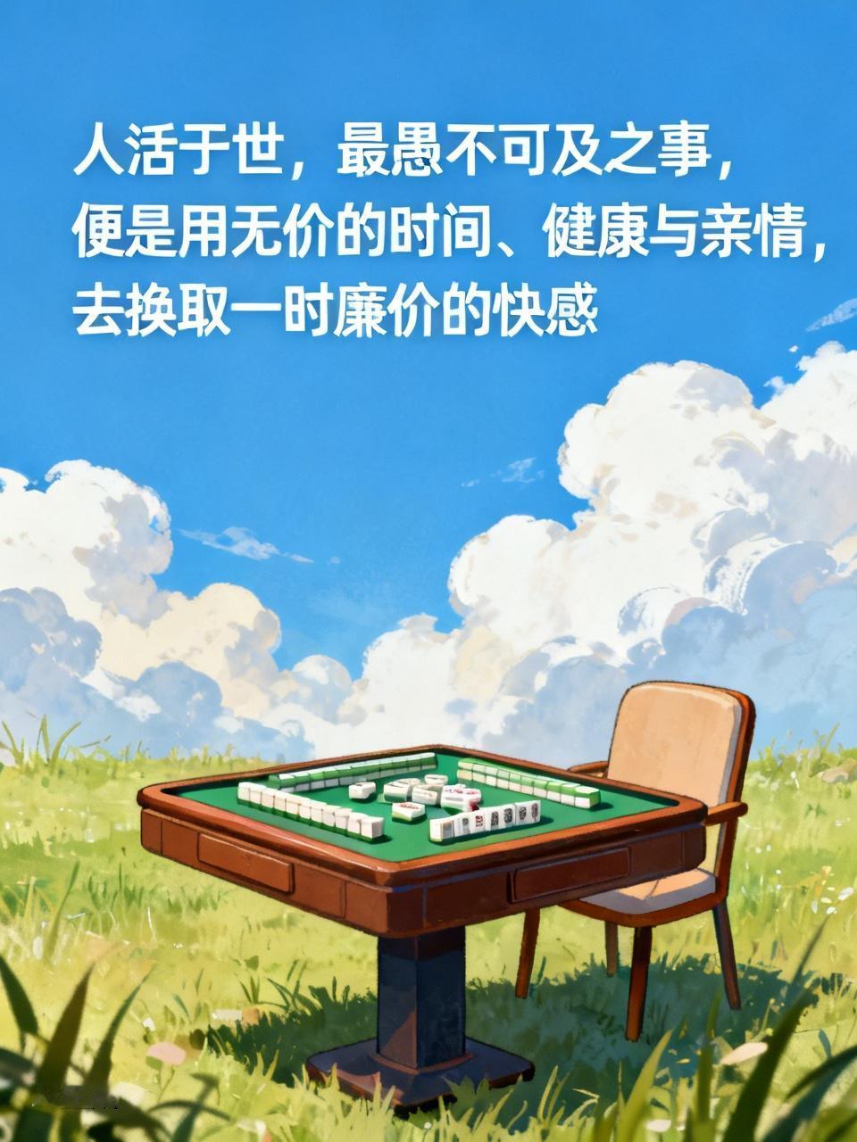 人活在世上，最愚蠢的事，莫过于用无价的时间、健康和亲情，去换一时廉价的快感。牌桌