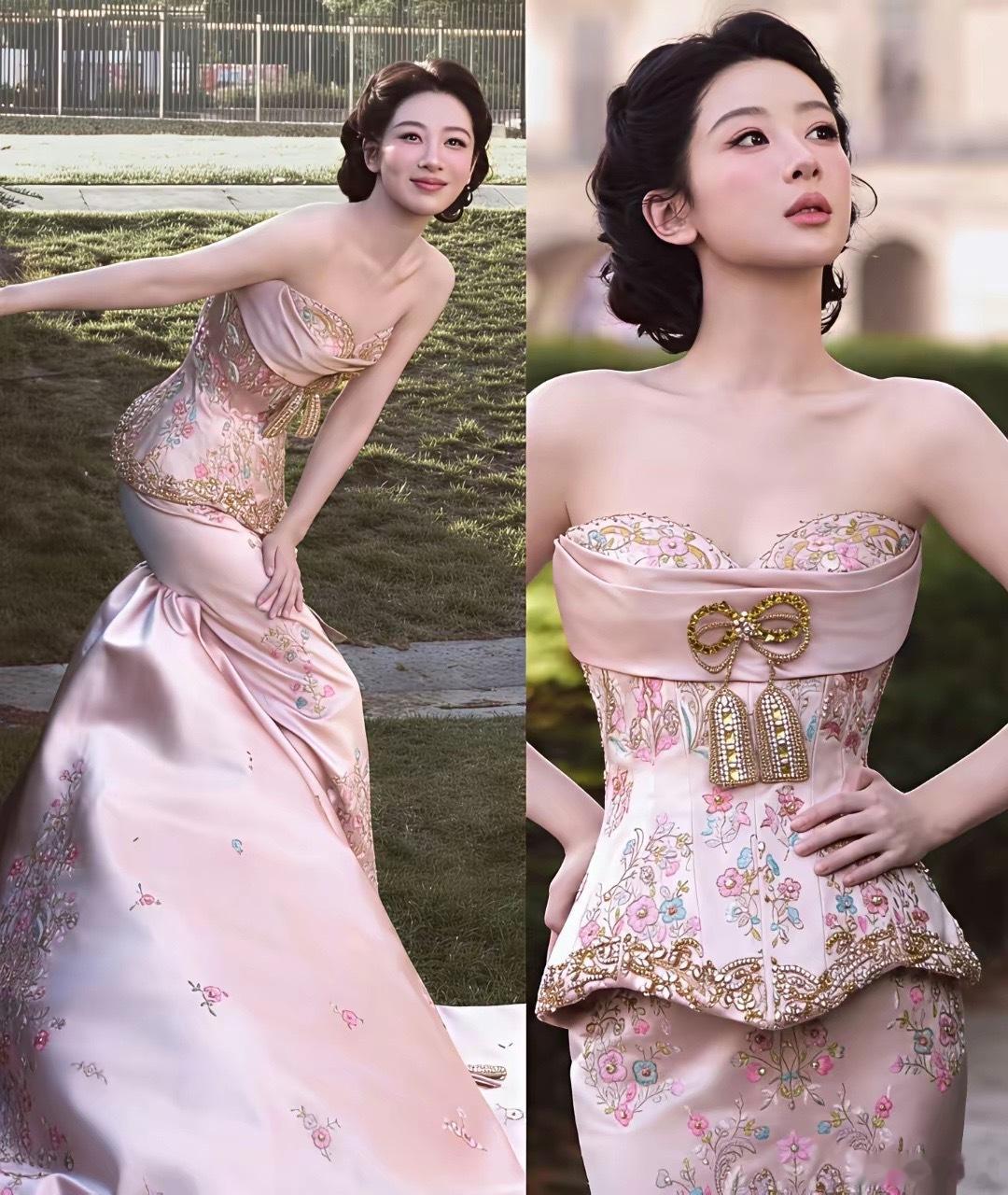 妈呀，几十万的高定礼服也这么戳人设计师看到这图片会不会想吐血，难道这礼服只能站着