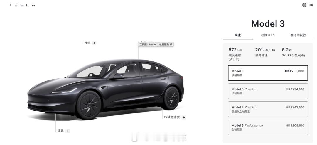 香港的「丐版」特斯拉 Model 3 起步价已经低至 20.5 万港币了，折合人