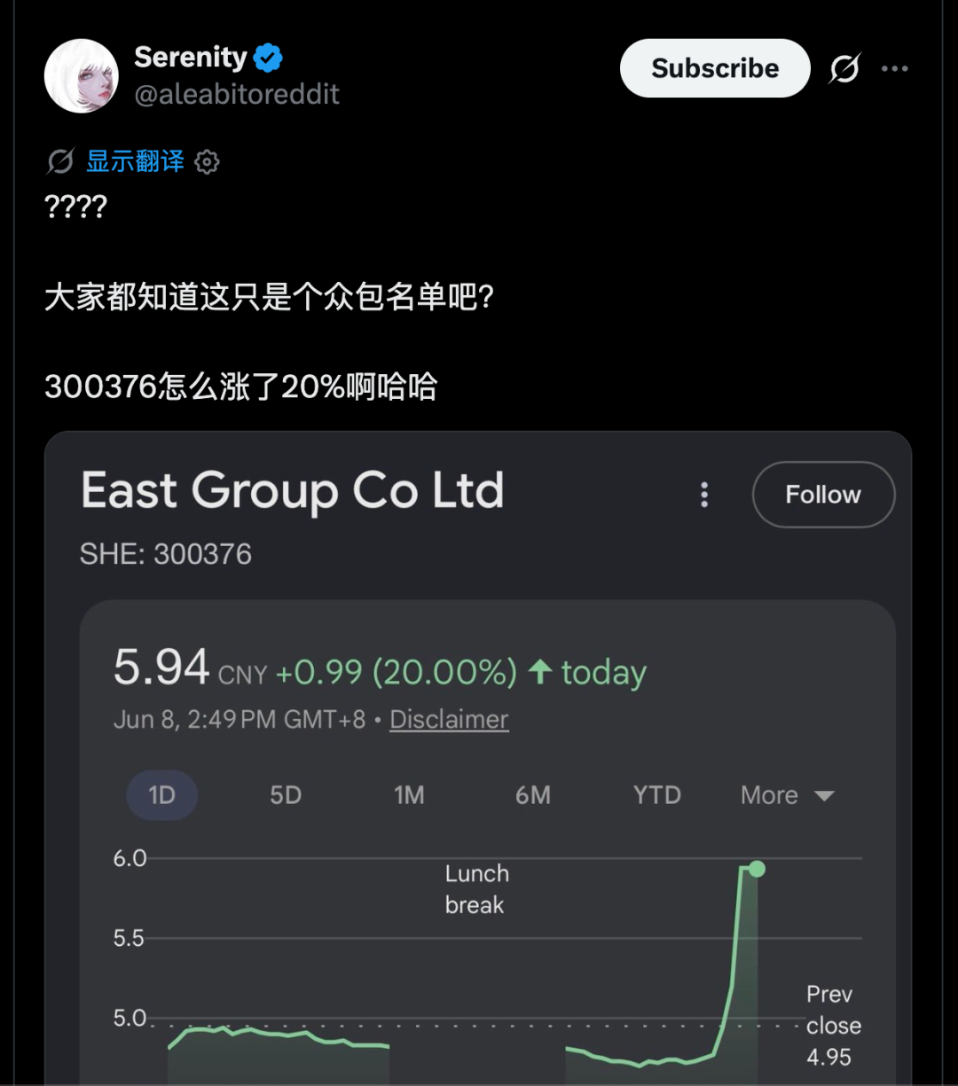 #易事特回应被白毛股神推文引爆涨停#【被“白毛股神”推文引爆涨停，易事特证券部工