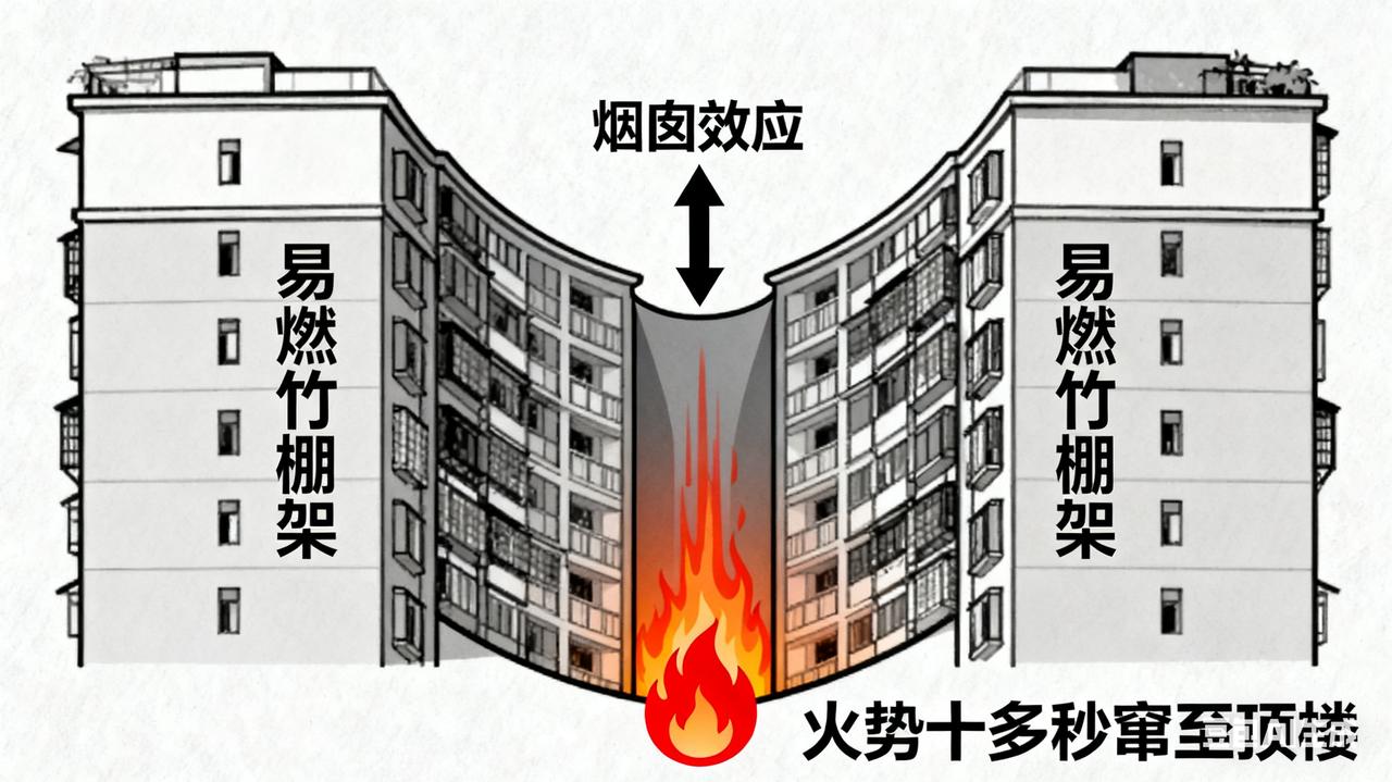 深扒香港大火原因！
 75人遇难的核心原因 
第一个原因
立体燃烧+烟囱效应加速