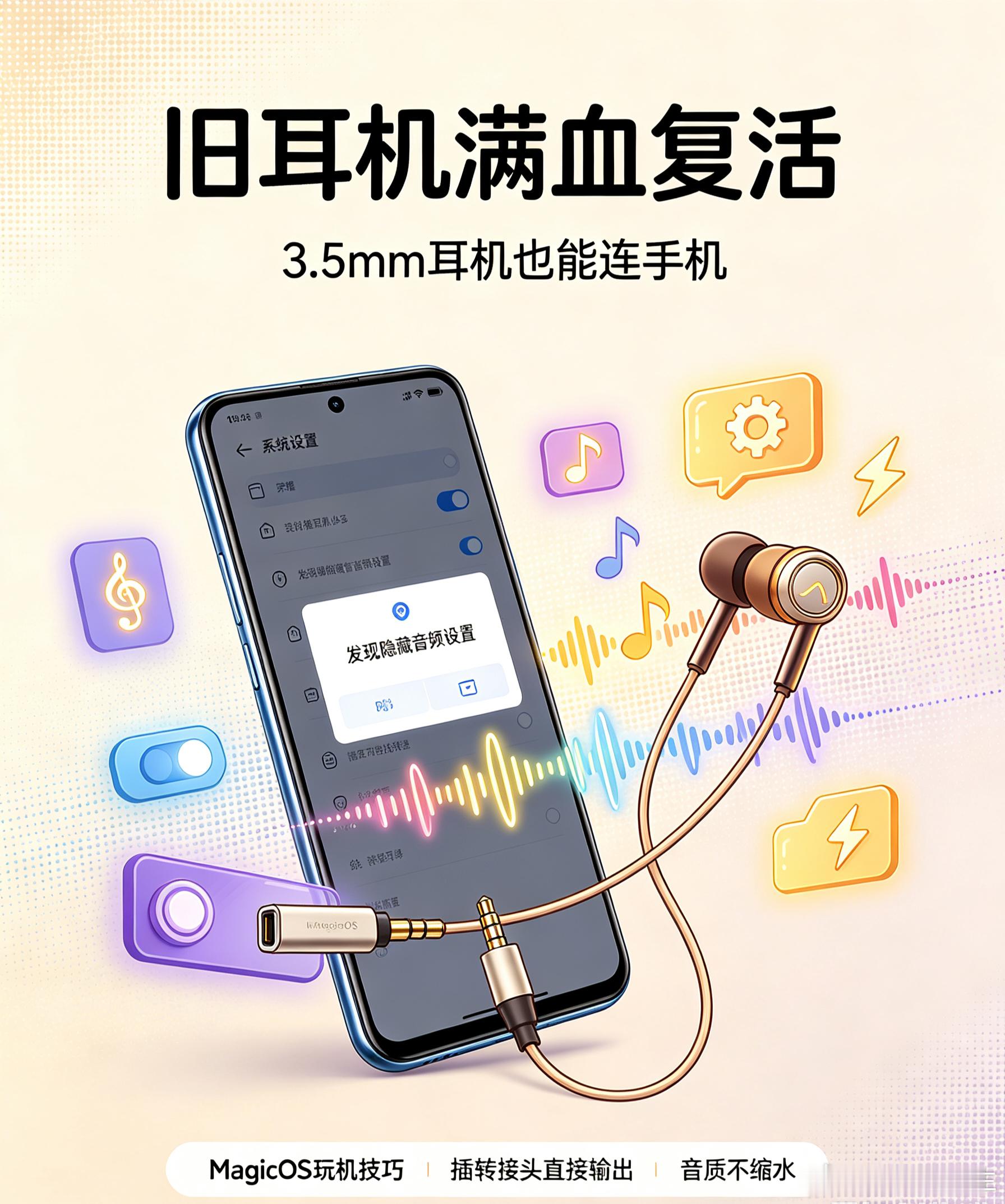 谁懂啊，翻出家里压箱底的旧3.5mm耳机，居然直接在荣耀手机上用通了🎧之前一直