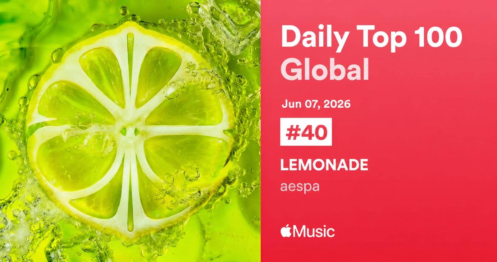 “LEMONADE” 在 Apple Music 全球榜上上升 14 位，达到新