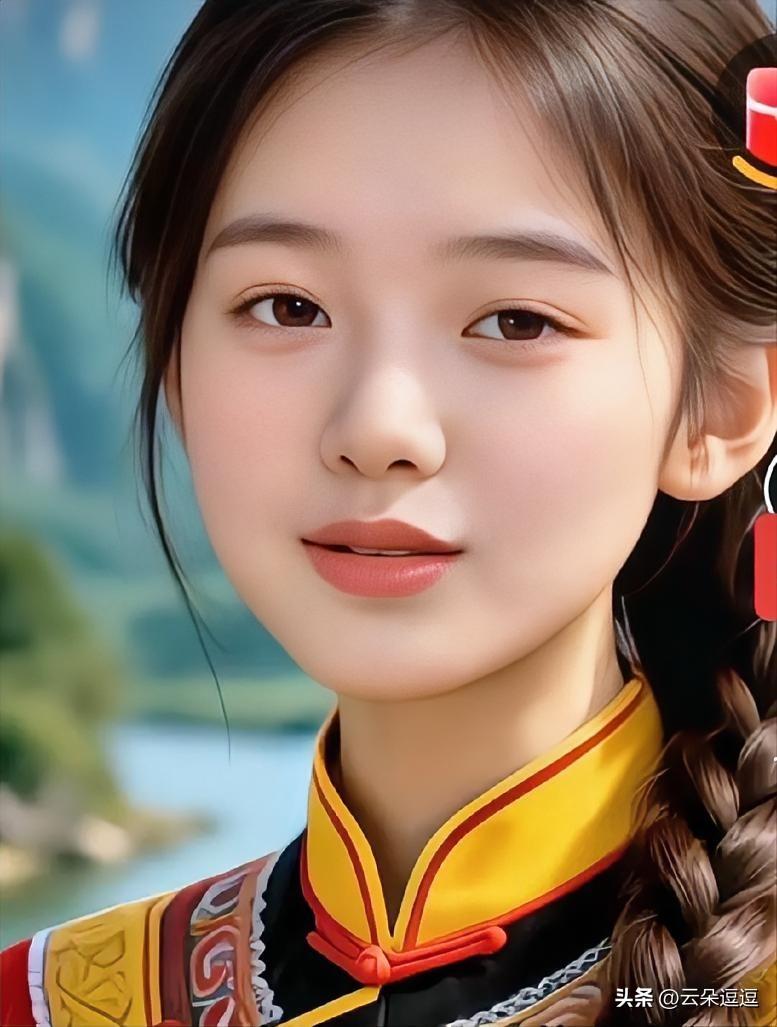 甜美少女，传统服饰，自然背景，清新自然