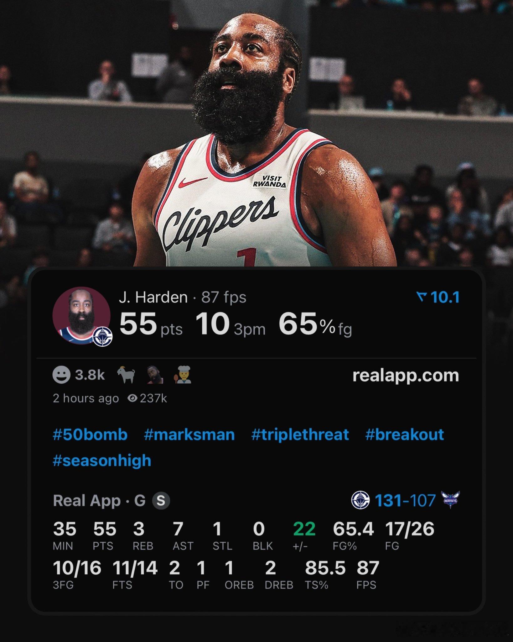 昨天半夜看了三节 实在挺不住了睡了睡觉前哈登43分  没想到终场55分梦回火箭登