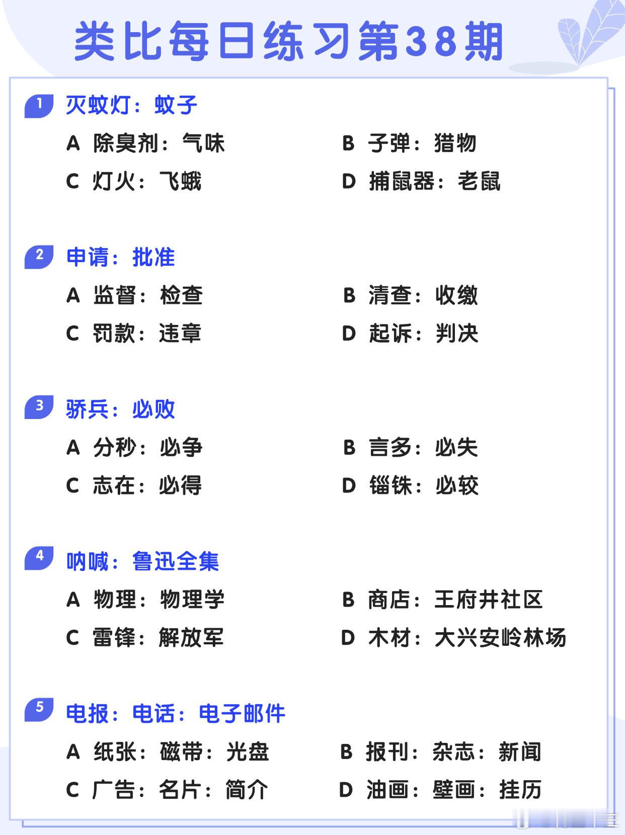 图推类比每日练习第38期图推难度：☆☆类比难度：☆☆事业单位事业单位联考决战公考