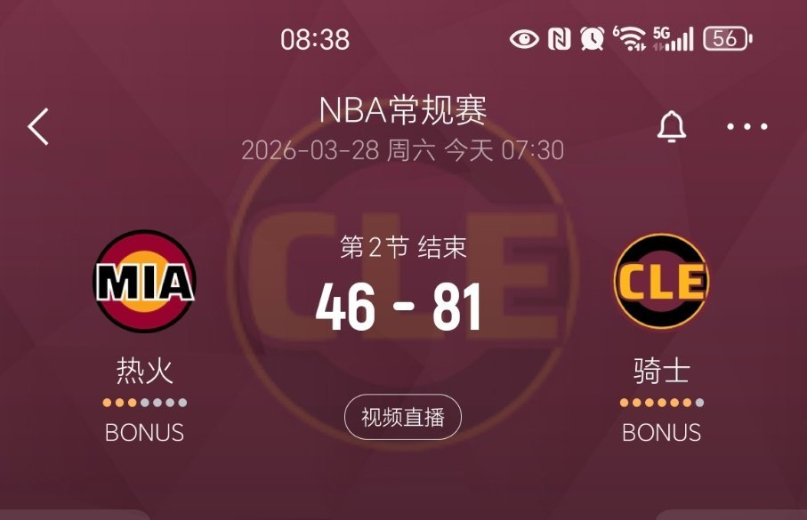 上半场结束，骑士领先25分！！如何评价今天的上半场比赛？热火vs骑士