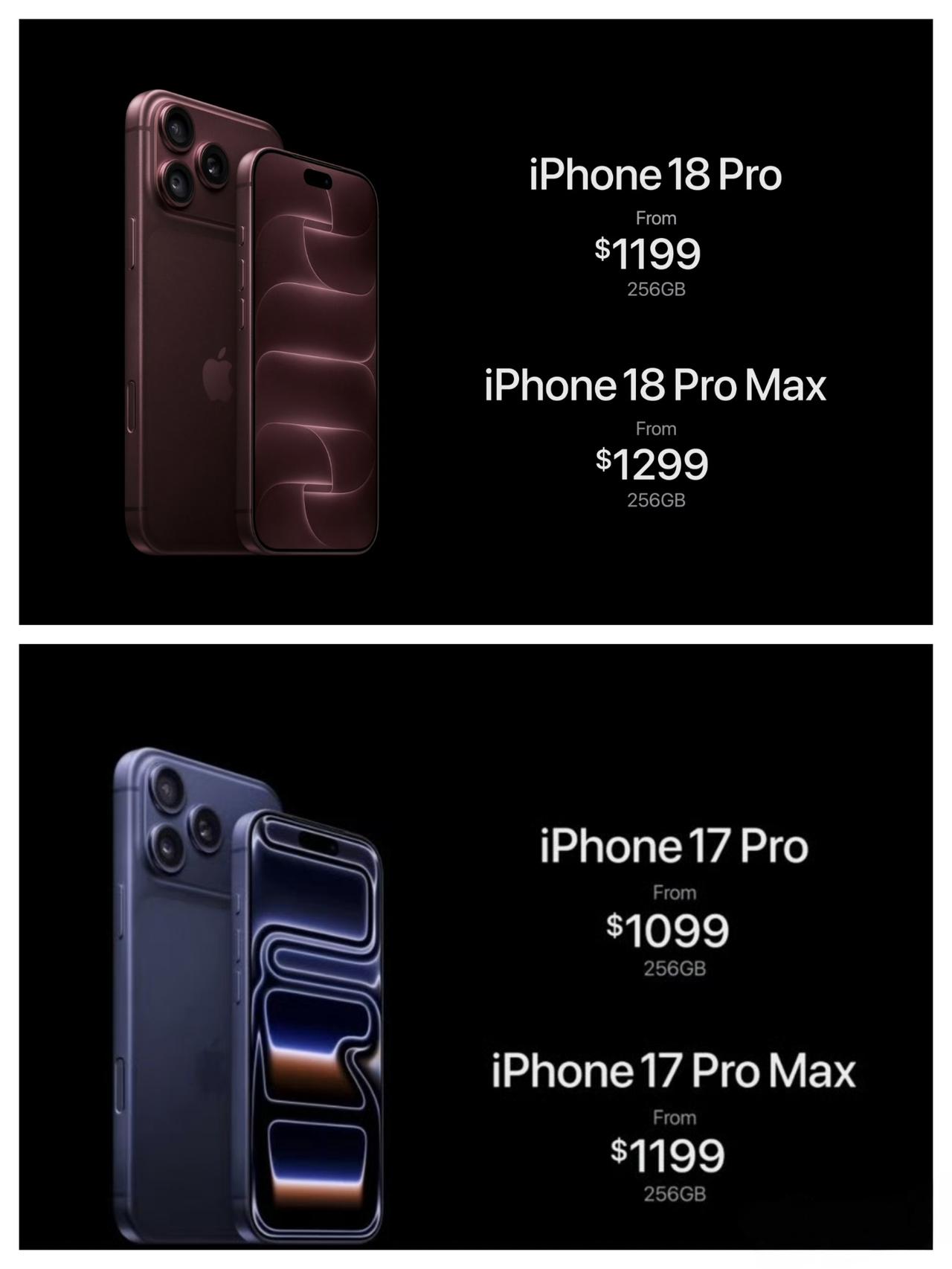 iPhone18 Pro系列价格公布，9999元起可还行？

凌晨看了一会儿发布