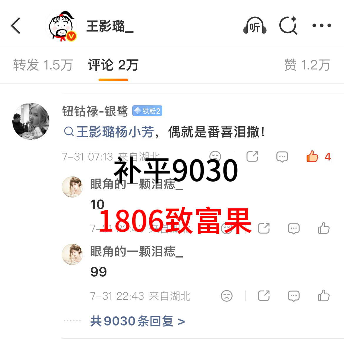 【7.31】数据激励角色热度 333贡献值王影璐超话签到 34（加本浩）个人博评