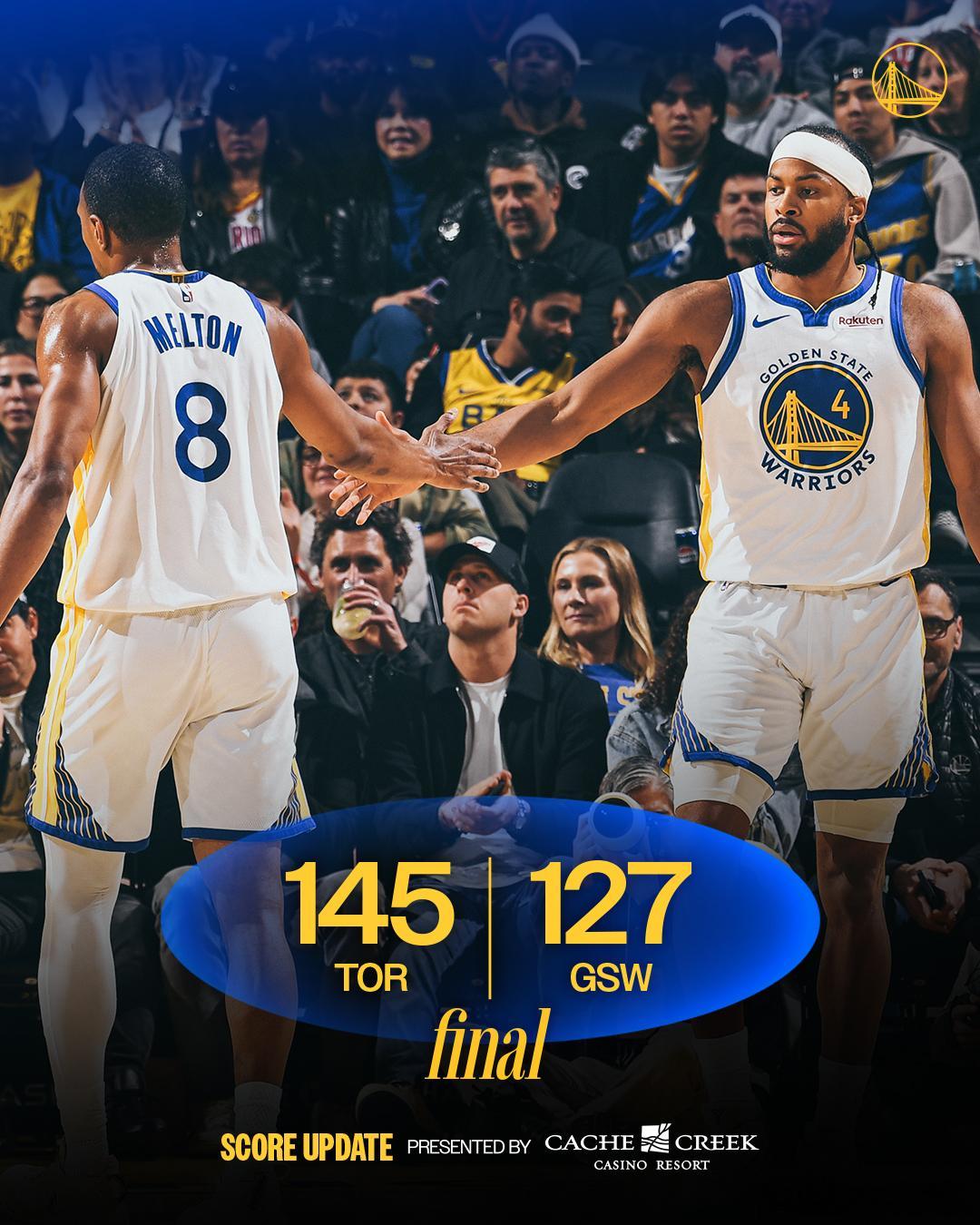 猛龙终结勇士4连胜勇士替补72分 希尔德、库明加一众替补，一度将分差迫近到10分