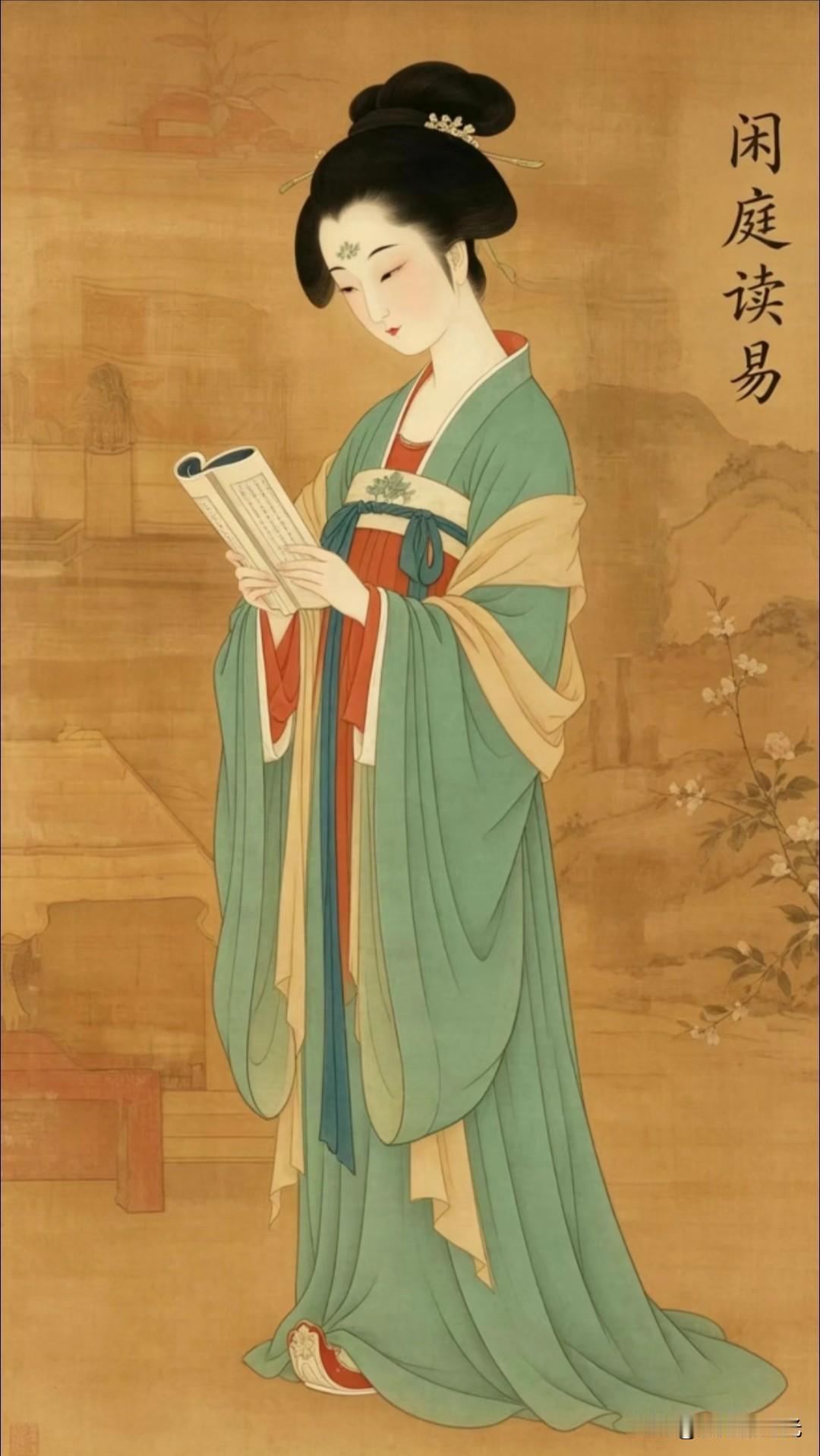 闲庭读易，梅梢春信，春日凝妆，庭院春深。
一卷诗书，半盏春风，闲看庭前花开，静赏